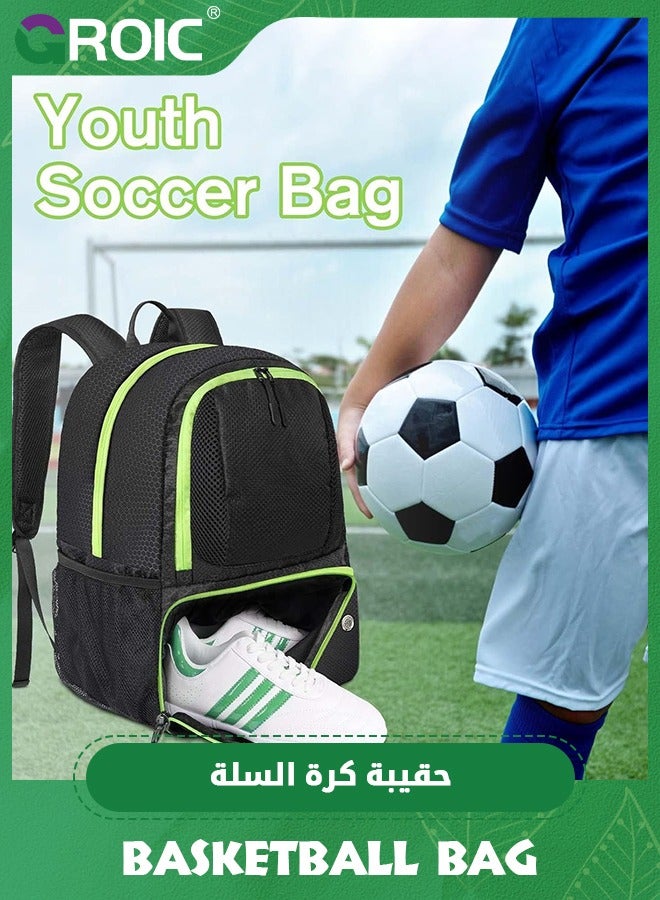 Soccer Backpack, Large Soccer Backpack Bag with Ball Compartment and Shoe Pocket Outdoor Sports Equipment Bag, Large ‎Backpack bag for Basketball, Soccer, Volleyball Sports