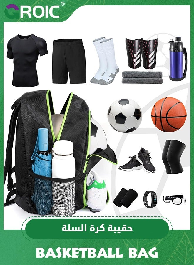 Soccer Backpack, Large Soccer Backpack Bag with Ball Compartment and Shoe Pocket Outdoor Sports Equipment Bag, Large ‎Backpack bag for Basketball, Soccer, Volleyball Sports