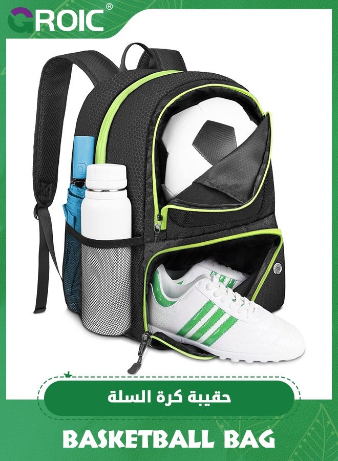 Soccer Backpack, Large Soccer Backpack Bag with Ball Compartment and Shoe Pocket Outdoor Sports Equipment Bag, Large ‎Backpack bag for Basketball, Soccer, Volleyball Sports