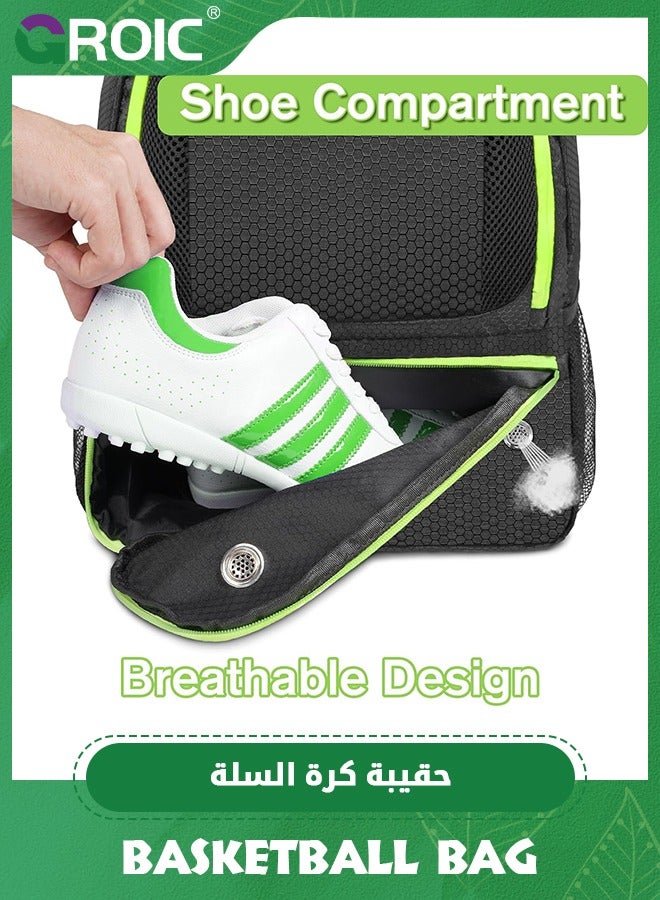 Soccer Backpack, Large Soccer Backpack Bag with Ball Compartment and Shoe Pocket Outdoor Sports Equipment Bag, Large ‎Backpack bag for Basketball, Soccer, Volleyball Sports