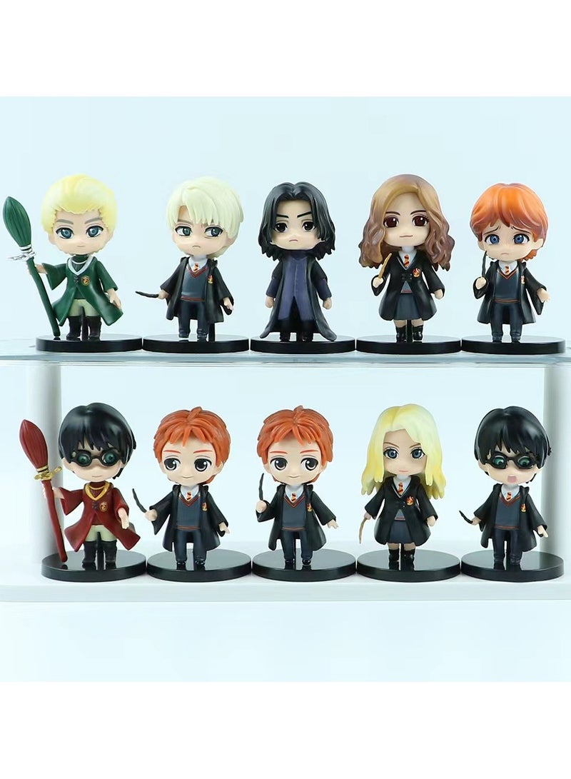 10-Piece Harry Potter Action Figures Sets 7cm, Anime Cartoon Small Figurines Toys, Collectible Ornaments for Birthday Holiday Party Favors Supplies, Cake Cupcake Toppers, Car, Micro Landscape