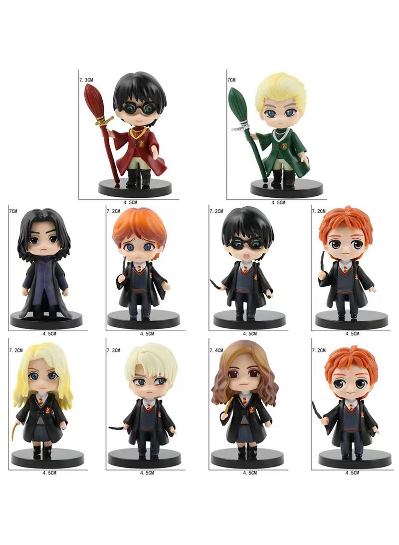 10-Piece Harry Potter Action Figures Sets 7cm, Anime Cartoon Small Figurines Toys, Collectible Ornaments for Birthday Holiday Party Favors Supplies, Cake Cupcake Toppers, Car, Micro Landscape