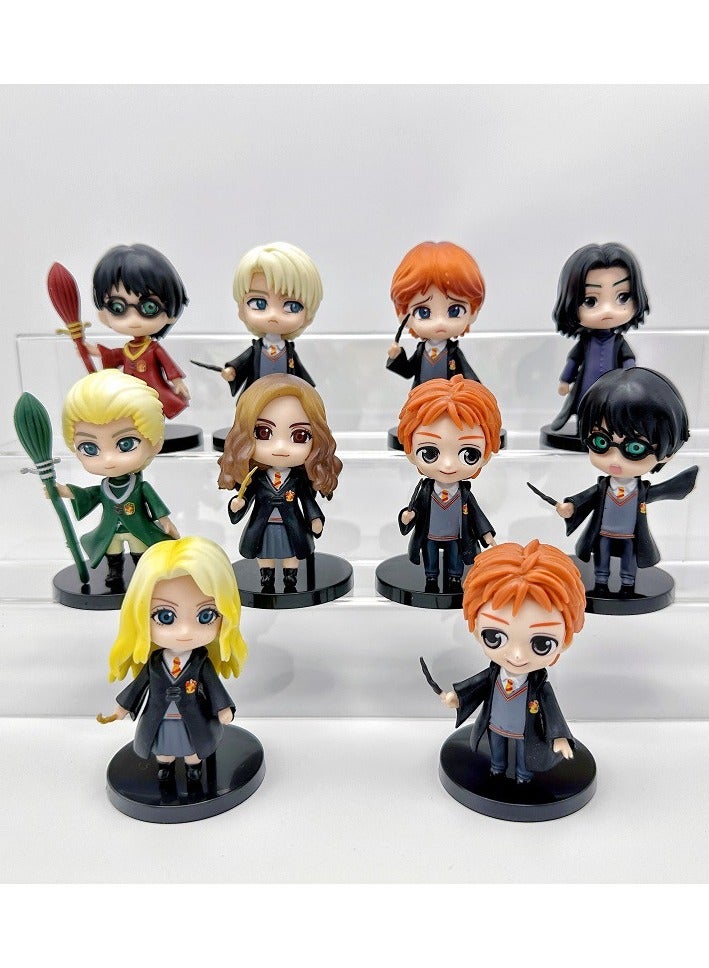 10-Piece Harry Potter Action Figures Sets 7cm, Anime Cartoon Small Figurines Toys, Collectible Ornaments for Birthday Holiday Party Favors Supplies, Cake Cupcake Toppers, Car, Micro Landscape