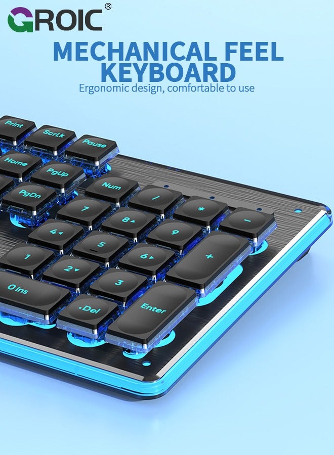 Black RGB Gaming Keyboard, Comfortable Quiet Silent Keys with RGB LED Lighting Effects, Spill Resistant, Dedicated Media Keys, Compatible with Windows 10/8.1/8/7