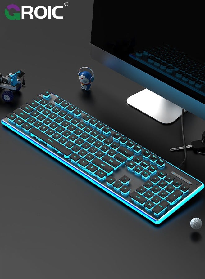 Black RGB Gaming Keyboard, Comfortable Quiet Silent Keys with RGB LED Lighting Effects, Spill Resistant, Dedicated Media Keys, Compatible with Windows 10/8.1/8/7