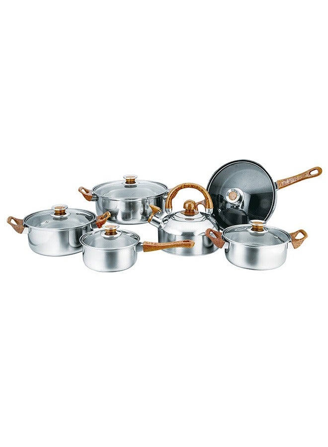 12-Piece Cooking Set, Stainless Steel Pots And Pans, Non-Stick  Cookware Set,  PFOA Free - Frying Pan, Casserole With Lid, Saucepan, Grill Pan