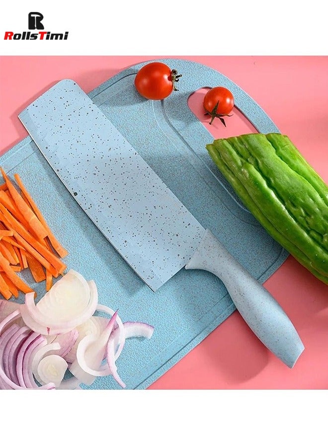 7-Piece Wheat Straw Kitchen Knife With Cutting Board Set,Blue