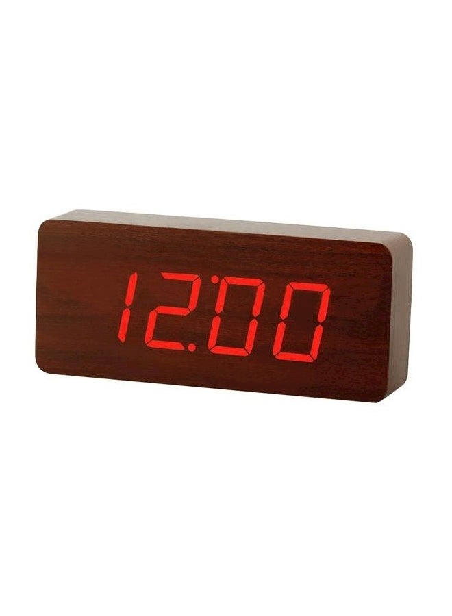 Wood Digital Voice Control Thermometer Wooden Alarm Clock Red