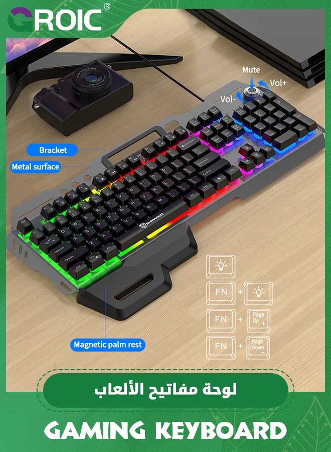 Gaming Keyboard, RGB Backlit Semi Mechanical Keyboard with Wrist Rest, Water-Resistant USB Wired Hybrid Ergonomic Keyboard, Teclado Gamer for Desktop Computer PC Mac PS4