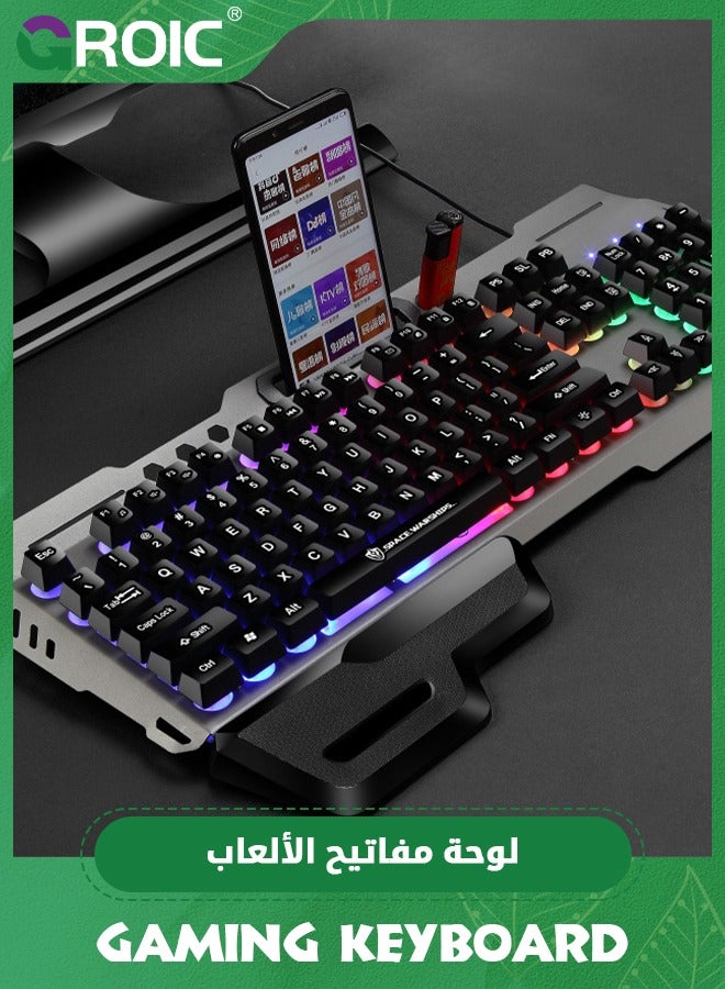 Gaming Keyboard, RGB Backlit Semi Mechanical Keyboard with Wrist Rest, Water-Resistant USB Wired Hybrid Ergonomic Keyboard, Teclado Gamer for Desktop Computer PC Mac PS4