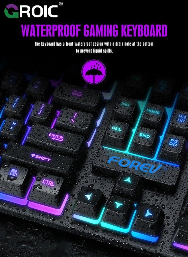 Gaming Keyboard and Mouse Set, Multiple Color Rainbow LED Backlit Multimedia PC Gaming Keyboard,Office Keyboard Colorful Breathing Backlit Gaming Mouse for Working or Primer Gaming,Office Device