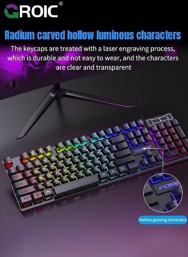 Gaming Keyboard and Mouse Set, Multiple Color Rainbow LED Backlit Multimedia PC Gaming Keyboard,Office Keyboard Colorful Breathing Backlit Gaming Mouse for Working or Primer Gaming,Office Device