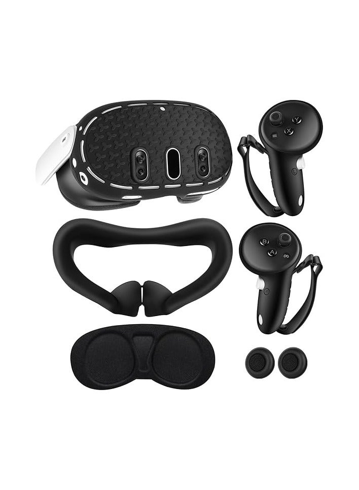 Silicone Cover Set Compatible with QuestAccessories 3 Accessories, VR Silicone Face Cover, VR Shell Cover,Controller Grips