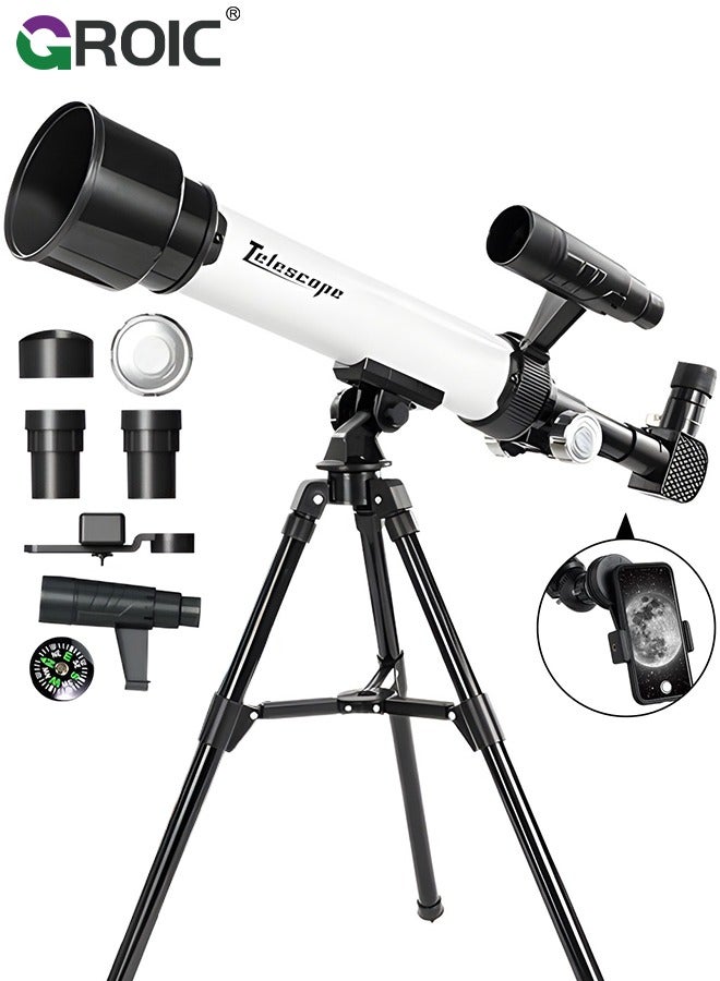 Telescope for Kids & Adults, Multi-Coated Optics Astronomical refracting Portable Telescopes, with Tripod, Phone Adapter, Adjustable 30X & 60X Eyepiece, Beginners Professional Portable Telescope