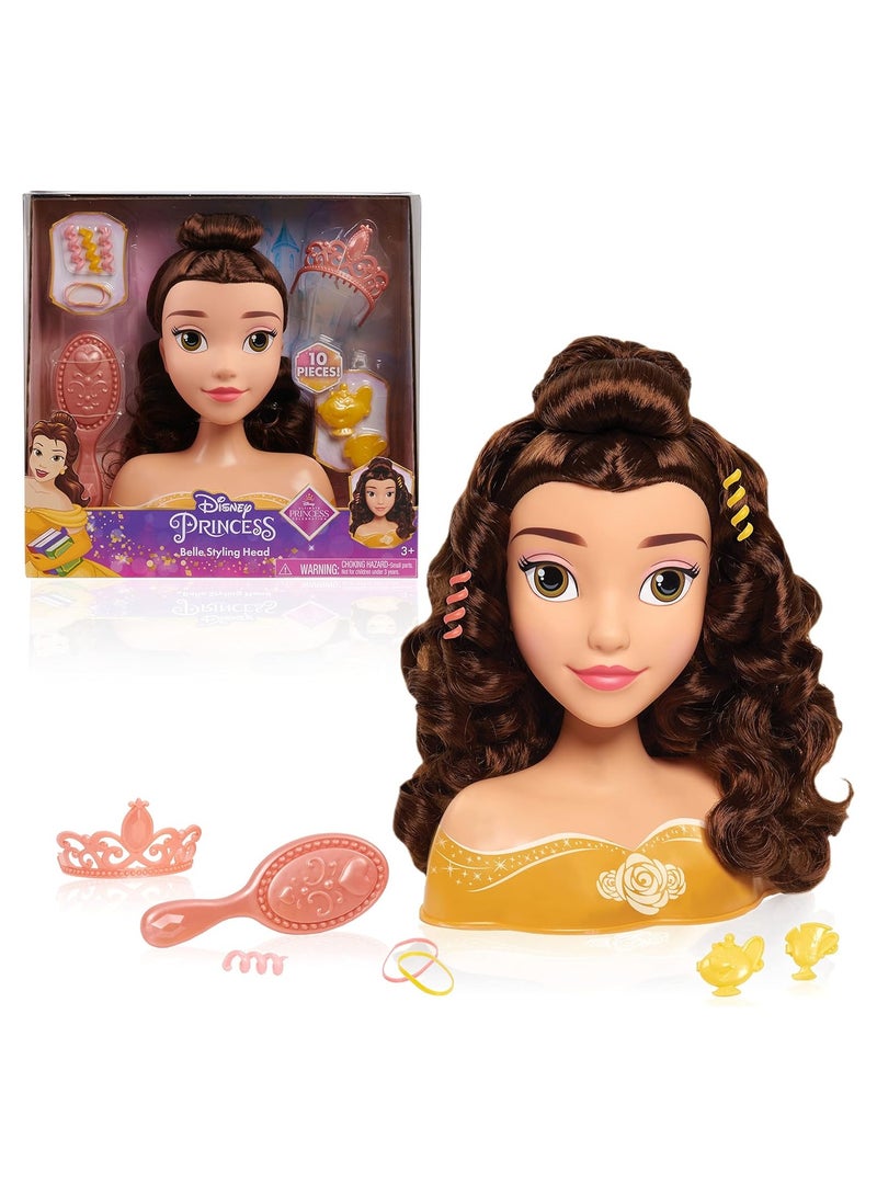 Disney Princess Belle Styling Head,Brown Hair, 10 Piece Pretend Set, Beauty And The Beast