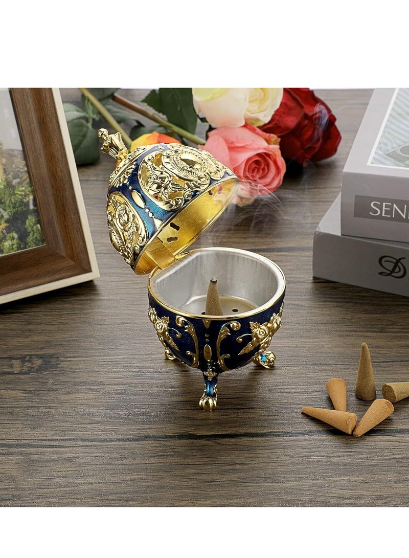 Metal Zinc Vintage Incense Burner Decorative Holder with Removable Tray, Corn Aromatherapy for Home office Spa Bakhoor Sticks Golden