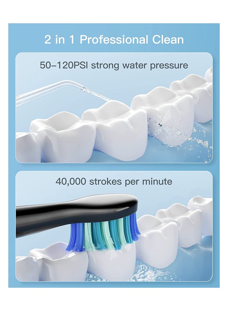 Bitvae Electric Toothbrush with Water Flosser, 4H Charge Maximum 30 Days Use, 5 Modes Sonic Electric Toothbrush, 3 Modes Cordless Dental Flosser Picks, 4 Brush Heads and 4 Water Jet Tips