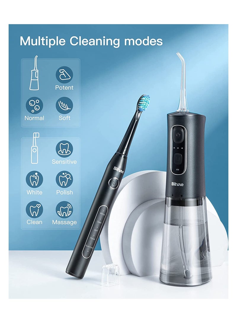 Bitvae Electric Toothbrush with Water Flosser, 4H Charge Maximum 30 Days Use, 5 Modes Sonic Electric Toothbrush, 3 Modes Cordless Dental Flosser Picks, 4 Brush Heads and 4 Water Jet Tips