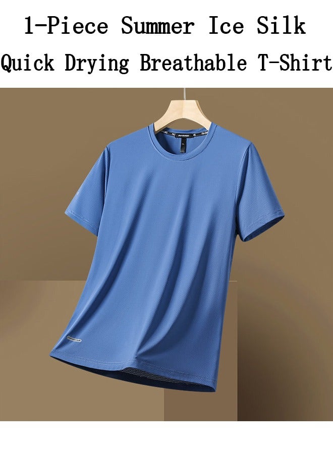 1-Piece Summer Ice Silk Quick Drying Breathable T-Shirt,Trendy Sports Casual Short Sleeve