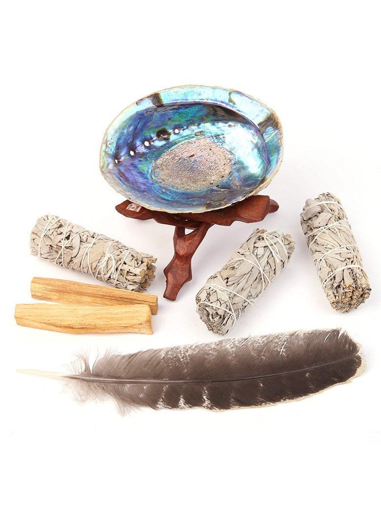 Smudge Kit (Beginner's Gift Set) - 3 White Sage Smudge Sticks, 2 Palo Santo, Abalone Shell, Smudge Feather w/Stand + Smudging Guide for Home Cleansing & Healing Meditation Rituals