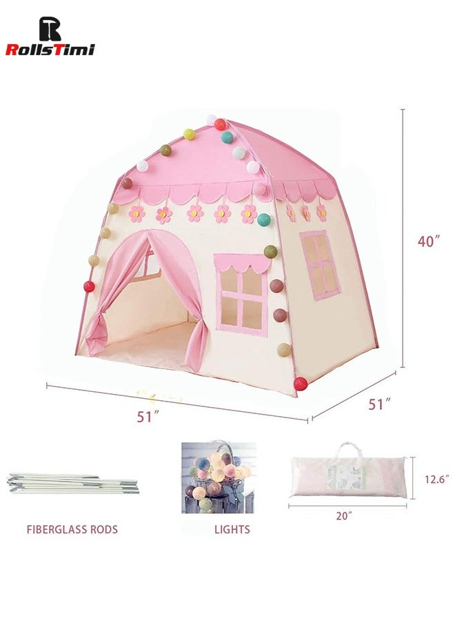 Play Tent for Kids with Star Lights Large Fairy Playhouse Foldable Indoor and Outdoor Toddler Tent Princess Castle Play Tent