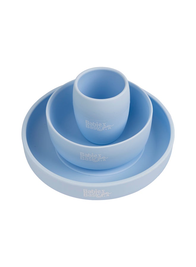 Silicone Plate, Bowl & Cup- Blue