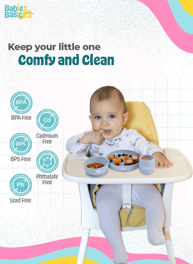 Silicone Plate, Bowl & Cup- Blue