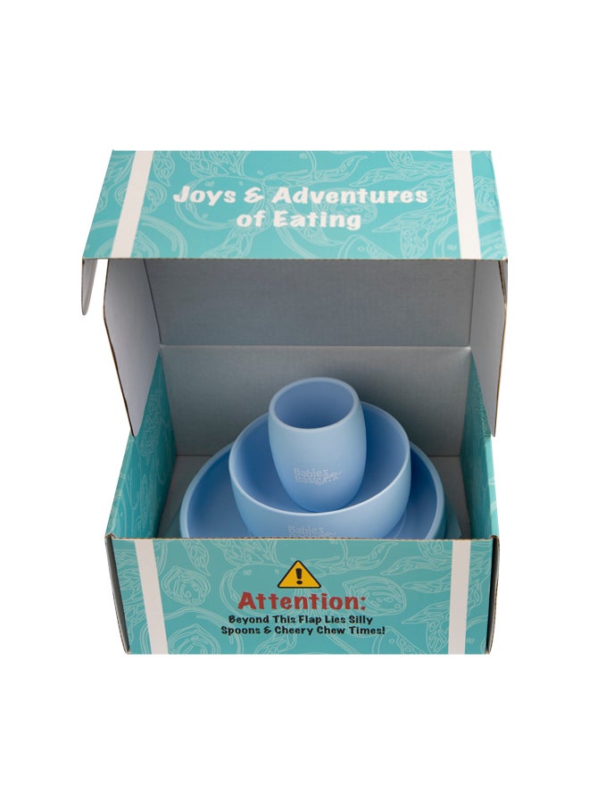 Silicone Plate, Bowl & Cup- Blue