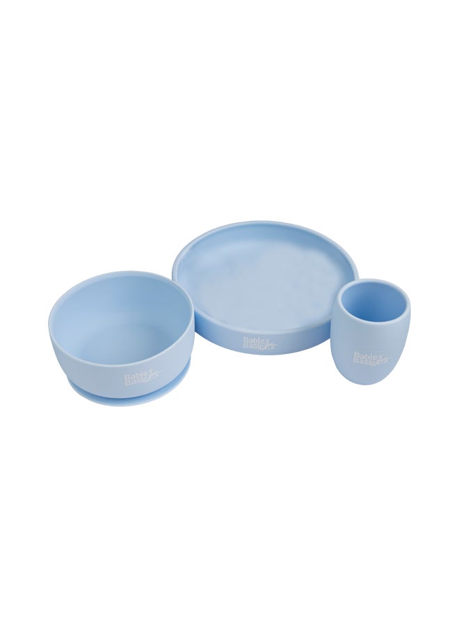 Silicone Plate, Bowl & Cup- Blue