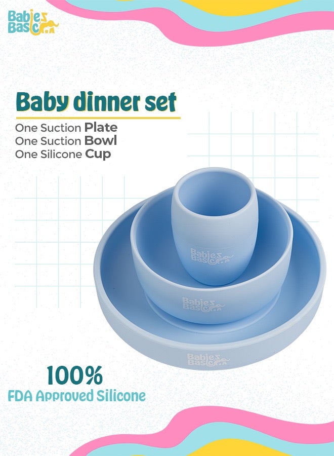 Silicone Plate, Bowl & Cup- Blue