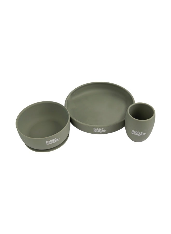 Silicone Plate, Bowl & Cup- Green