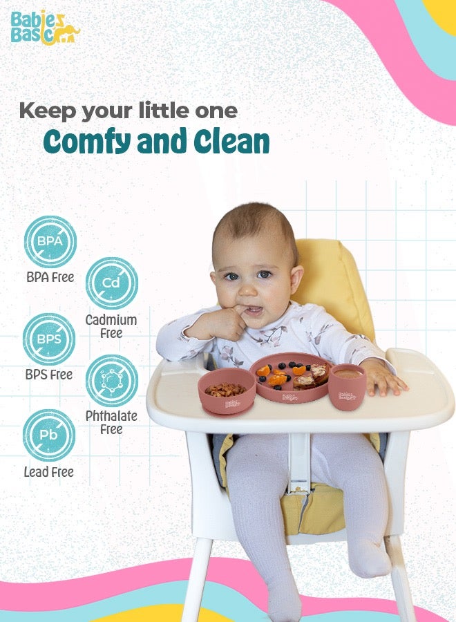 5 Pc Set With Silicone Plate, Bowl, Cup And Stainless Steel Cutlery With Case - Pink