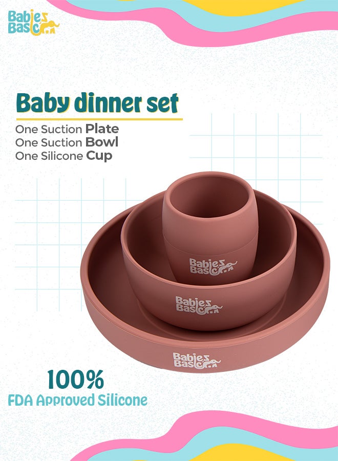 5 Pc Set With Silicone Plate, Bowl, Cup And Stainless Steel Cutlery With Case - Pink