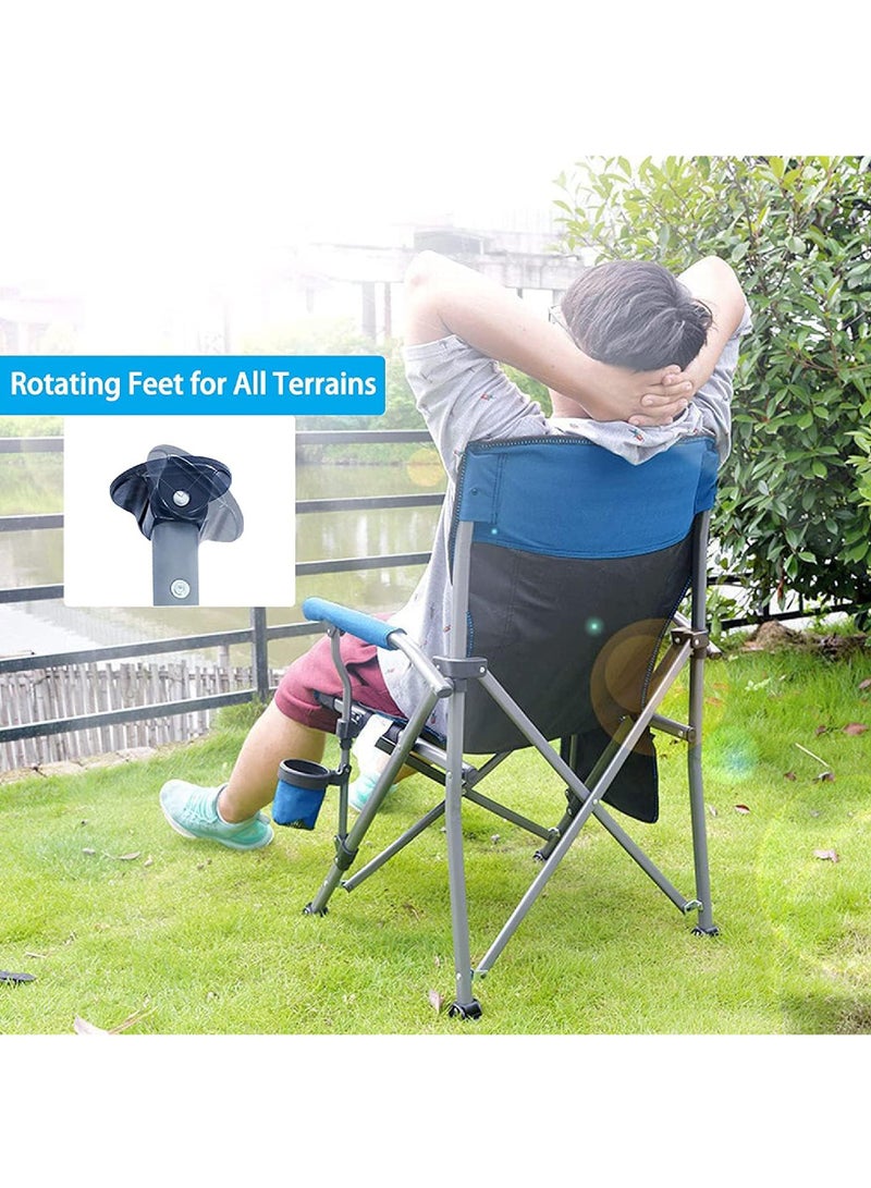 Folding Camping Chair Oversized Heavy Duty Padded Outdoor Chair with Cup Holder Storage and Cooler Bag 450 LBS Weight Capacity Thicken 600D Oxford