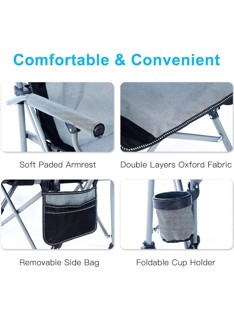 Folding Camping Chair Oversized Heavy Duty Padded Outdoor Chair with Cup Holder Storage and Cooler Bag 450 LBS Weight Capacity Thicken 600D Oxford