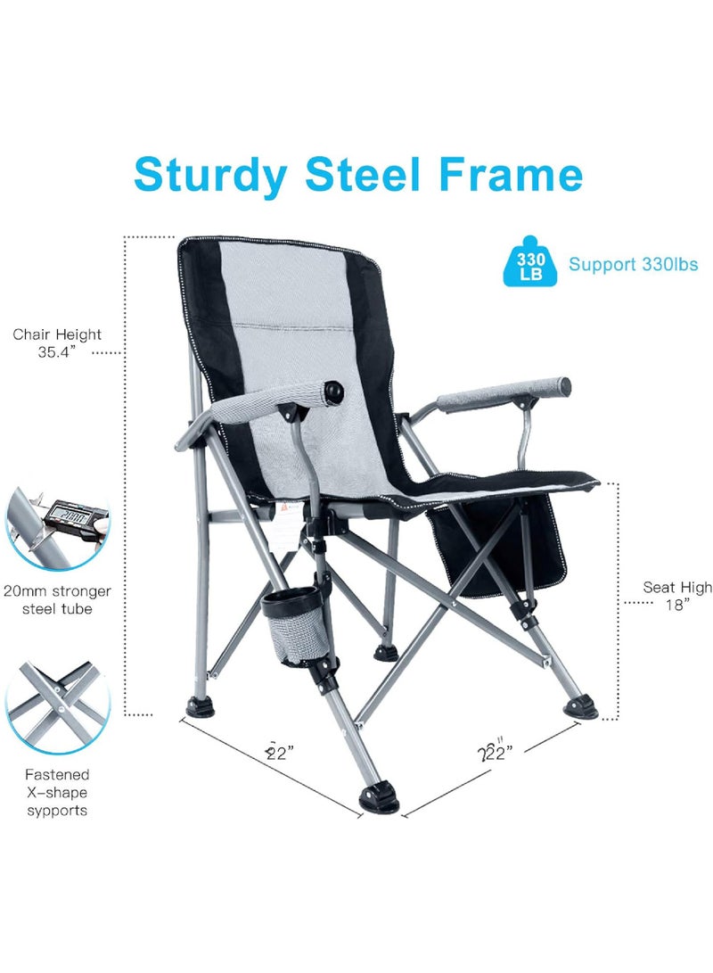 Folding Camping Chair Oversized Heavy Duty Padded Outdoor Chair with Cup Holder Storage and Cooler Bag 450 LBS Weight Capacity Thicken 600D Oxford