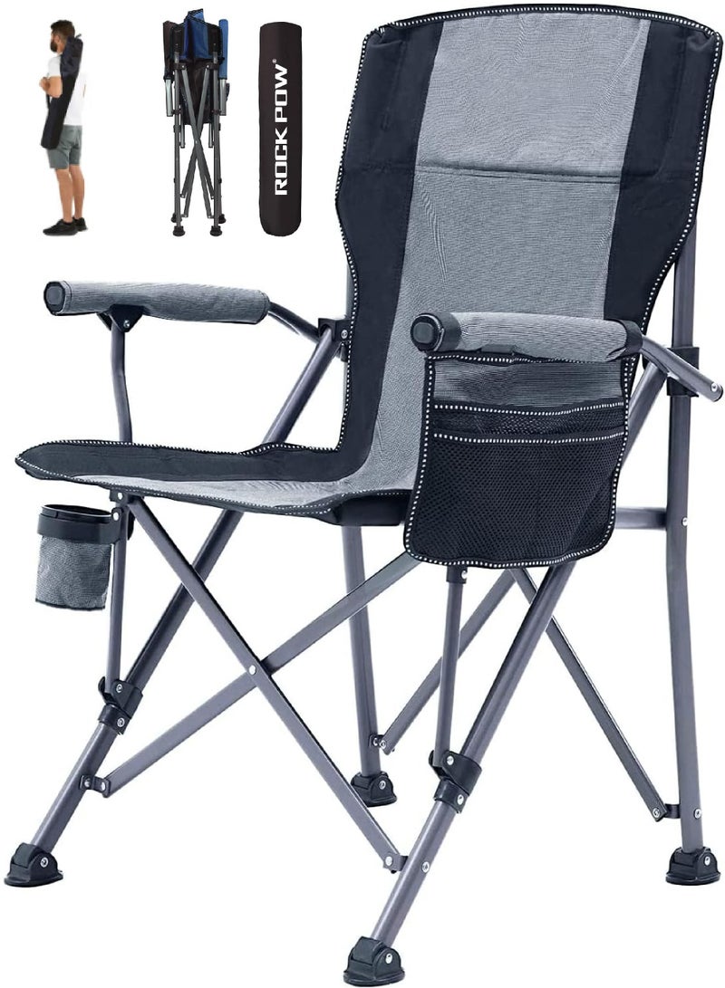 Folding Camping Chair Oversized Heavy Duty Padded Outdoor Chair with Cup Holder Storage and Cooler Bag 450 LBS Weight Capacity Thicken 600D Oxford