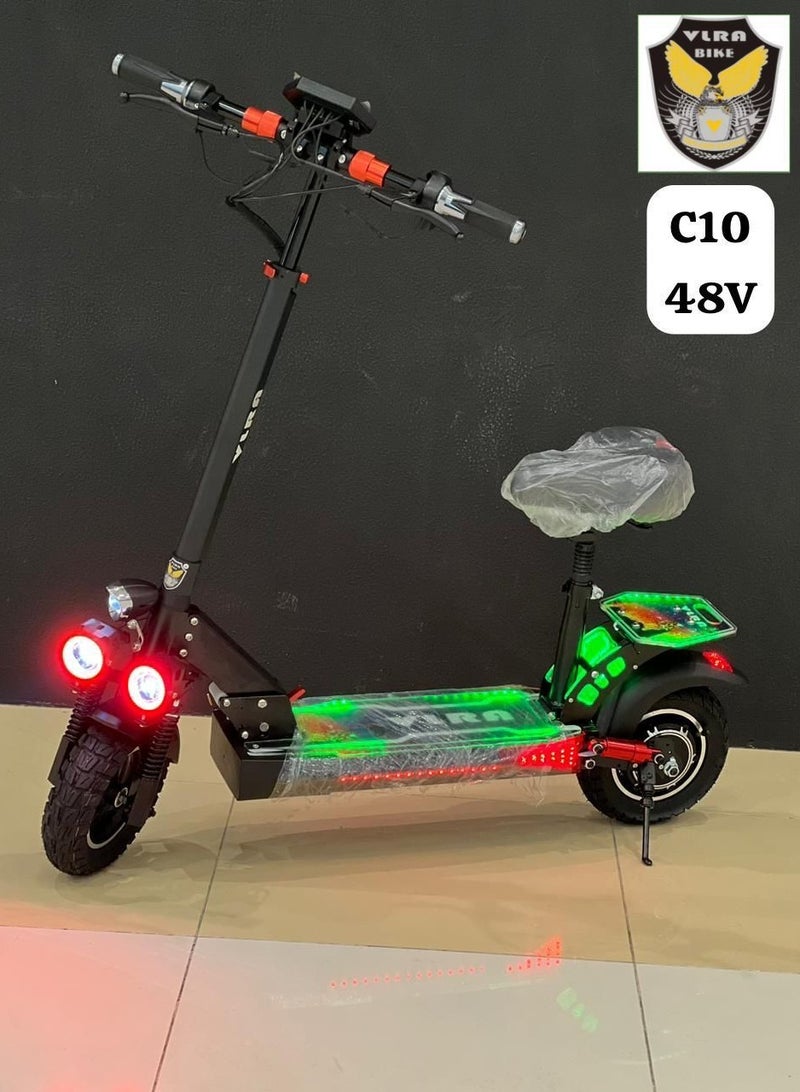 C10 Adults Electric Scooter 48V13AH Battery,3000W Big motor, Large Digital Display, 65 km/h Speed, RGB lights, 10 Inch Off-Road Tires, Includes Free Helmet, Tool Kit, Safety Belt, Mobile Holder, and Lock