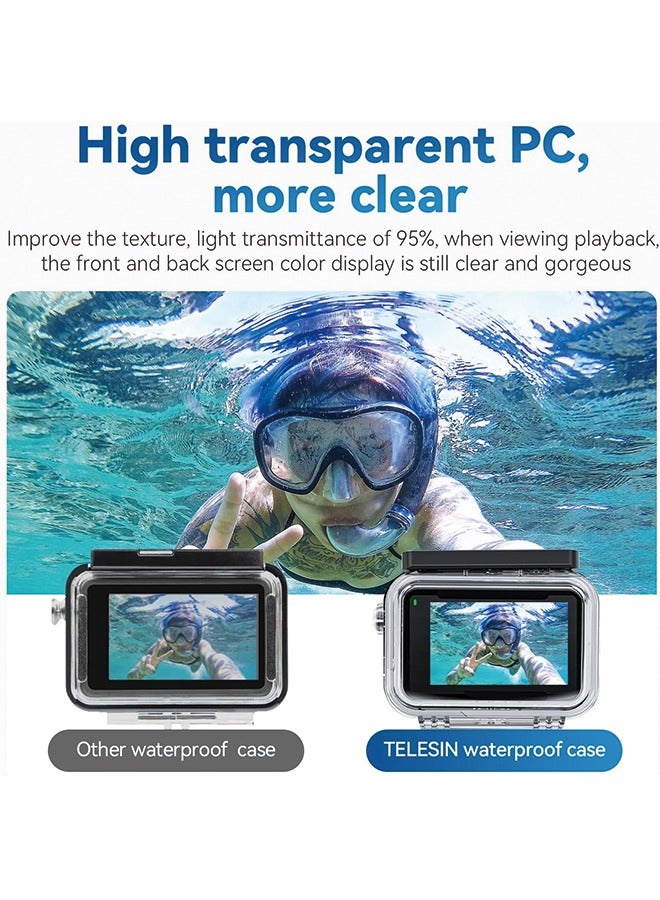 TELESIN Waterproof Case for DJI Action 4 Action 3 Camera Accessories, with Anti-Fog Underwater Housing Shell Cage Supports 45M/148FT Deep Diving Scuba Snorkeling Swimming with Quick Release Screw