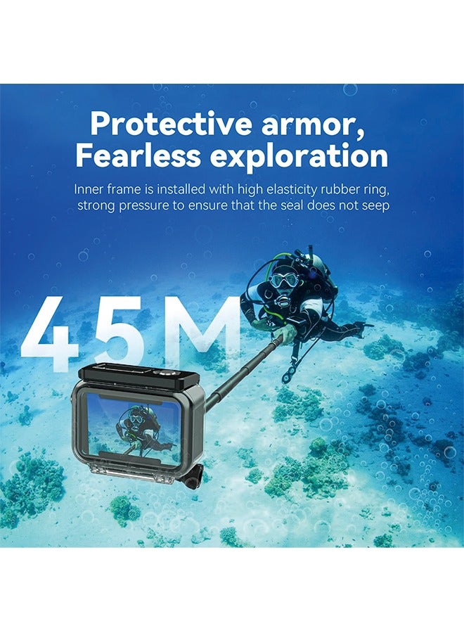 TELESIN Waterproof Case for DJI Action 4 Action 3 Camera Accessories, with Anti-Fog Underwater Housing Shell Cage Supports 45M/148FT Deep Diving Scuba Snorkeling Swimming with Quick Release Screw