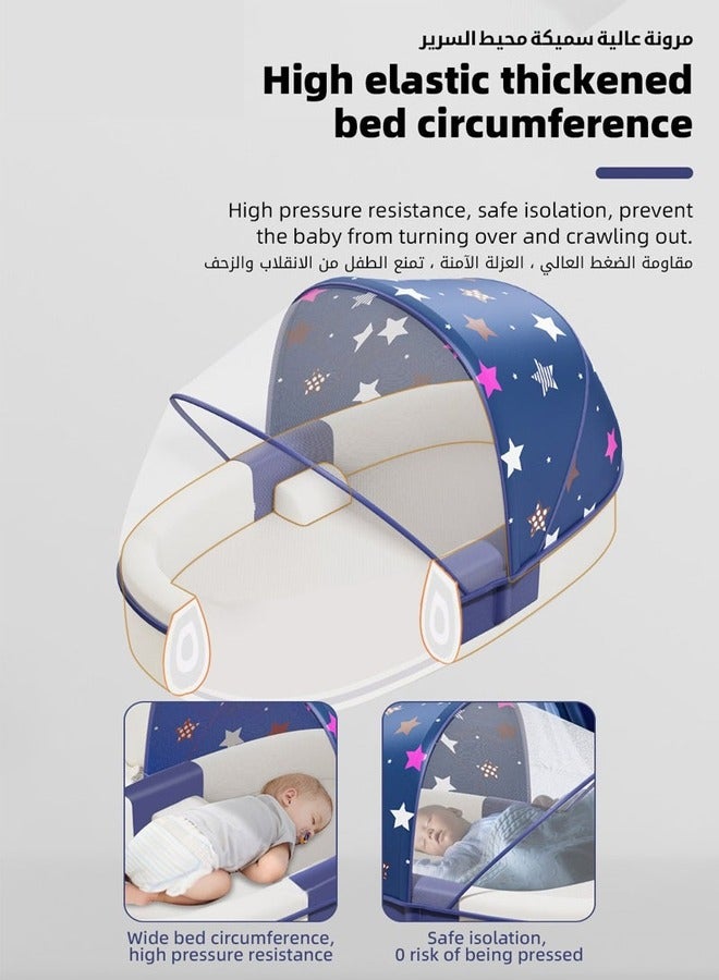 Baby Lounger Bed, Infant Nest, Portable Newborns Sleeper Bassinets, Travel Baby Lounger for Boys Girls With 1 Canopy 1 Mosquito Net 1 Cushion 2 Shaping Pillow