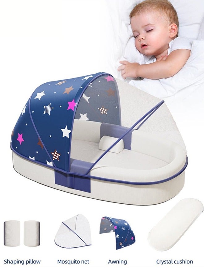 Baby Lounger Bed, Infant Nest, Portable Newborns Sleeper Bassinets, Travel Baby Lounger for Boys Girls With 1 Canopy 1 Mosquito Net 1 Cushion 2 Shaping Pillow