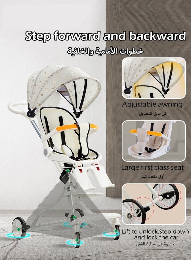 2 In 1 Strollers for Infant and Kids,Two Ways Rotating Seat,Sturdy and Lightweight Design,with Pedals and Sun Canopy,One Step Folding Baby Stroller