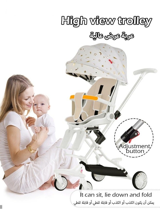2 In 1 Strollers for Infant and Kids,Two Ways Rotating Seat,Sturdy and Lightweight Design,with Pedals and Sun Canopy,One Step Folding Baby Stroller