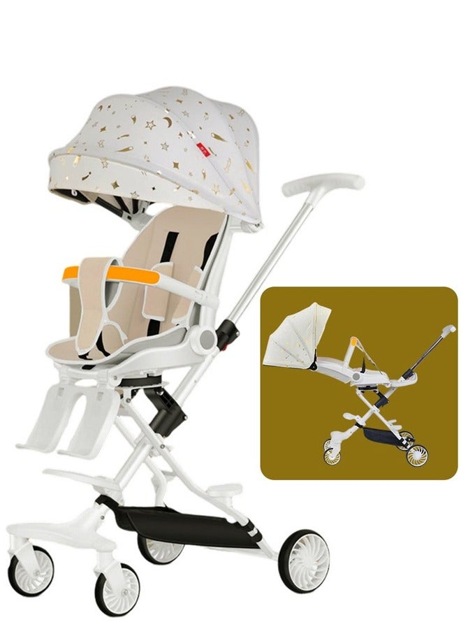 2 In 1 Strollers for Infant and Kids,Two Ways Rotating Seat,Sturdy and Lightweight Design,with Pedals and Sun Canopy,One Step Folding Baby Stroller