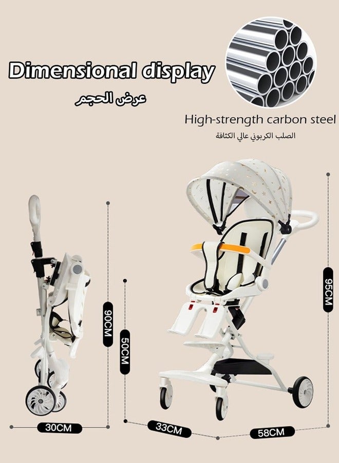 2 In 1 Strollers for Infant and Kids,Two Ways Rotating Seat,Sturdy and Lightweight Design,with Pedals and Sun Canopy,One Step Folding Baby Stroller