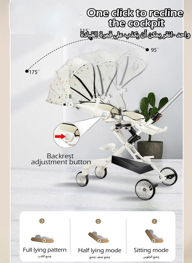 2 In 1 Strollers for Infant and Kids,Two Ways Rotating Seat,Sturdy and Lightweight Design,with Pedals and Sun Canopy,One Step Folding Baby Stroller