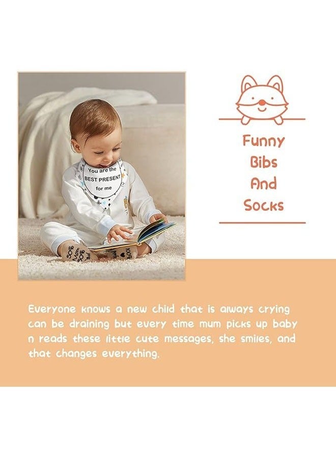 Baby Shower Gifts, New Born Baby Gifts for Girls Boys, Unique Baby Gifts Basket Essential Stuff - Baby Lovey Blanket Newborn Bibs Socks Wooden Rattle & Greeting Card, Newborn Baby Gift Set