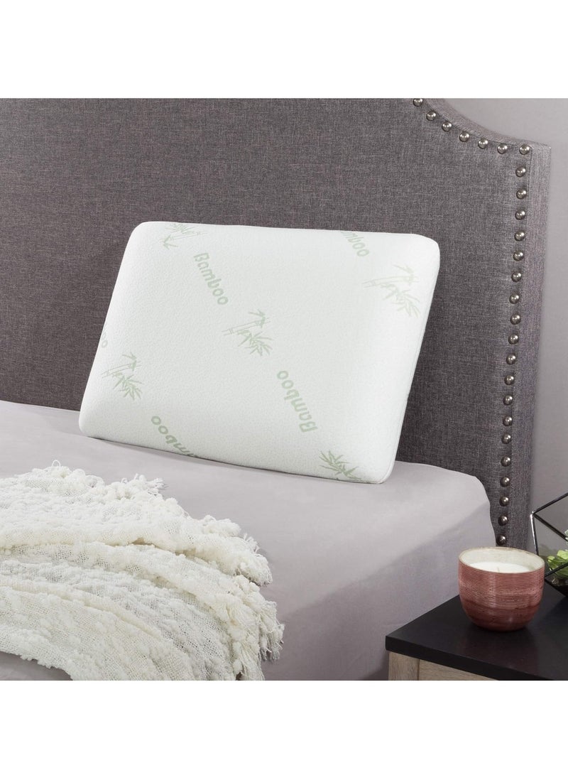 Premium Organic Bamboo Removable Zip Cover Memory Foam Relax Medium Support Pillow White/Green