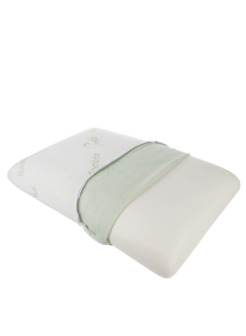 Premium Organic Bamboo Removable Zip Cover Memory Foam Relax Medium Support Pillow White/Green